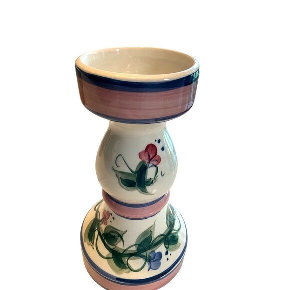Gail Pittman Candlestick 9" Tall‎ Pink/Blue/Cream Signed - Picture 3 of 4